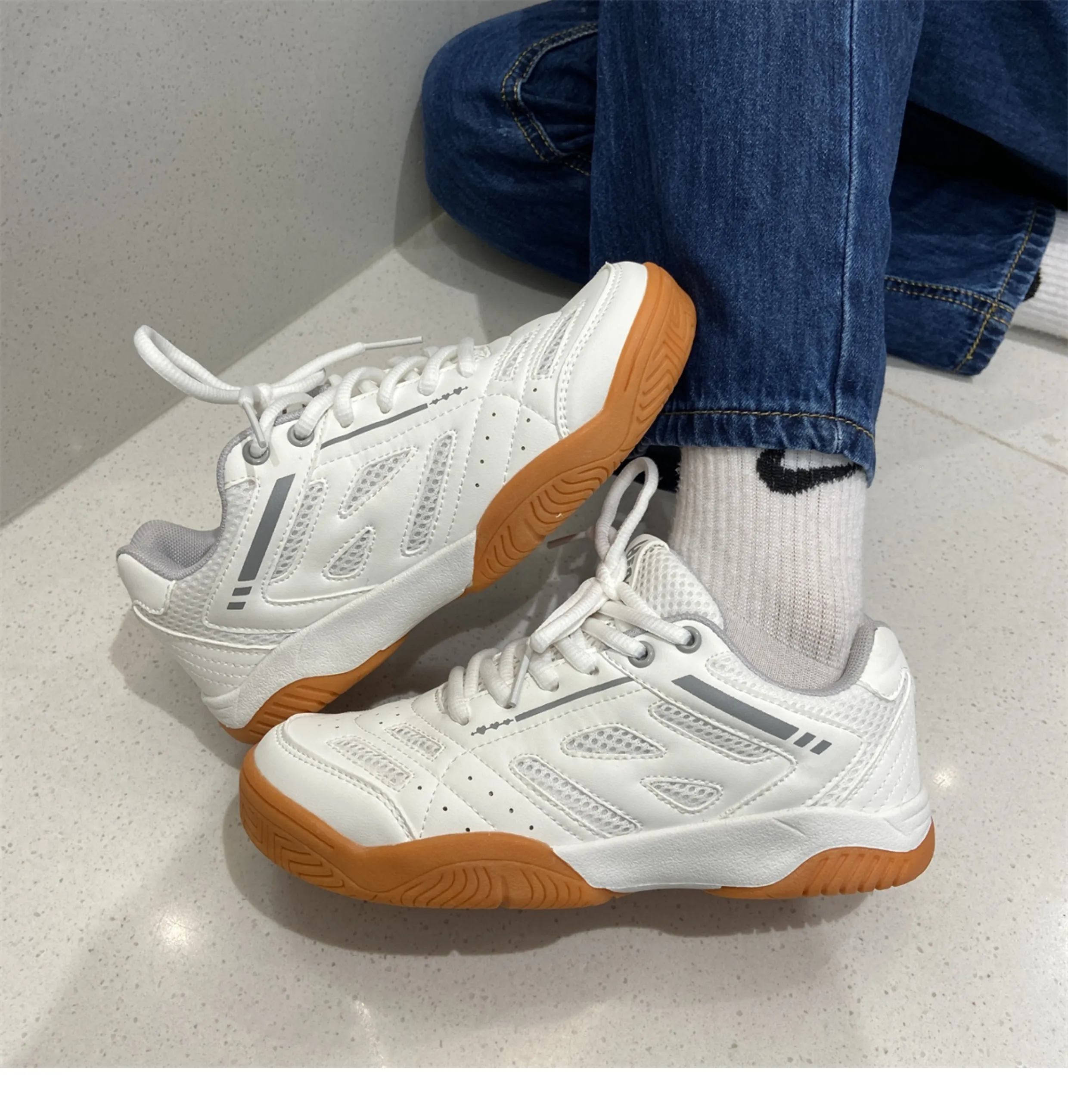 White Mesh Sports Sneakers Women - Ideal for Student Use in Table Tennis, Badminton, and Running Activities_voghion.com
