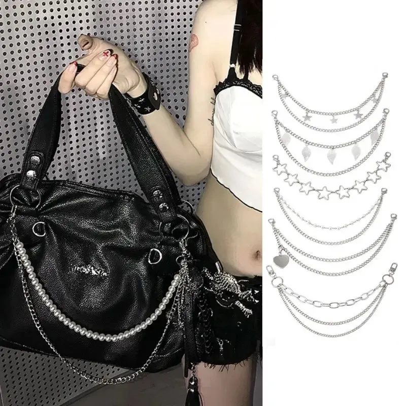 Y2k Metal Pearl Strap Bags Multi-layer For Handbag DIY Handles Star Pendant Shoulder Bag Chain Accessories 241028_voghion.com