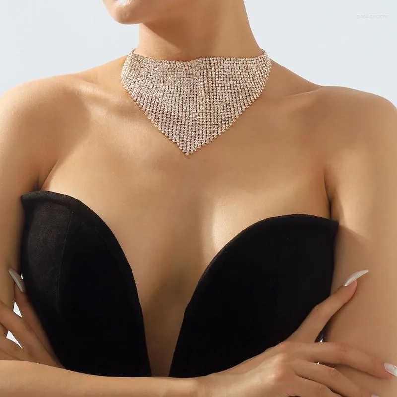 Chains Wide Crystal Bib Collar Necklace Rhinestones Choker Full Clavicle Chain Jewelry For Drop_voghion.com