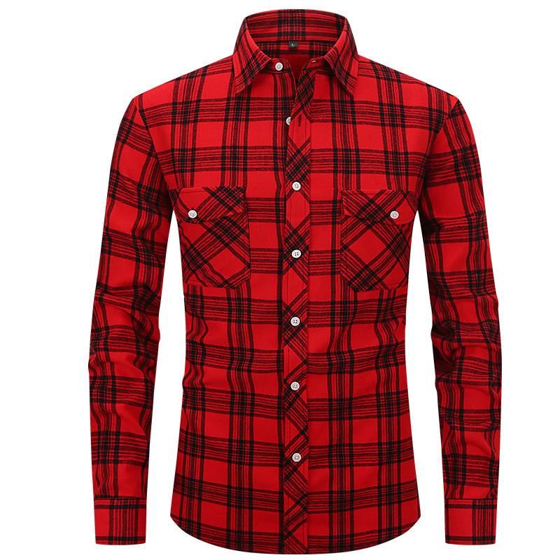 Herren Flanellhemd Kariert Langarm Regular Fit Freizeithemd_voghion.com