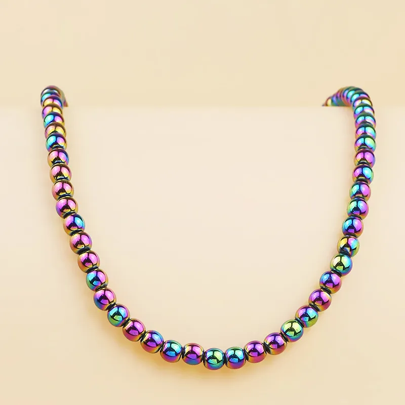 Catene HGKLBB Collana da uomo con mix di colori, perline rotonde colorate, gioielli in pietra di ematite naturale nettare alla moda, ornamenti per_voghion.com