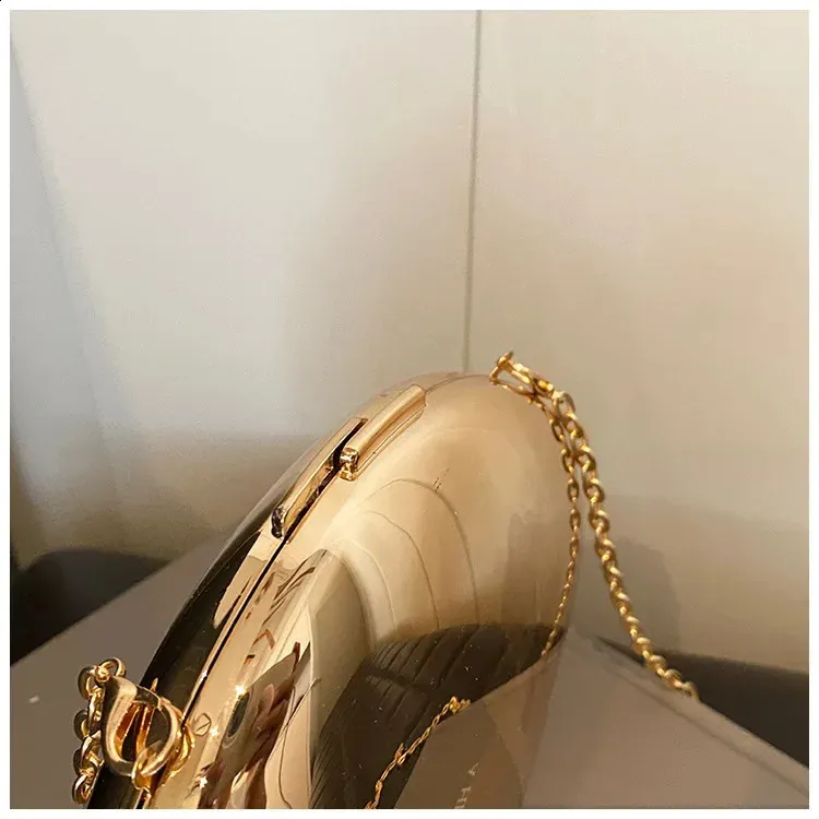 Akryl skallformet clutch gull sier kvinner kveldsfestveske søt skinnende metall skulder crossbody vesker liten veske_voghion.com
