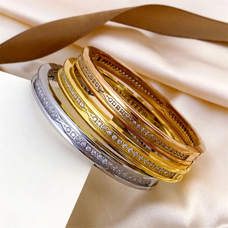 custom cuff dainty diamonds snake bracelets sliver bangle stainless steel wedding bracelet gold plated jewlery designer_voghion.com