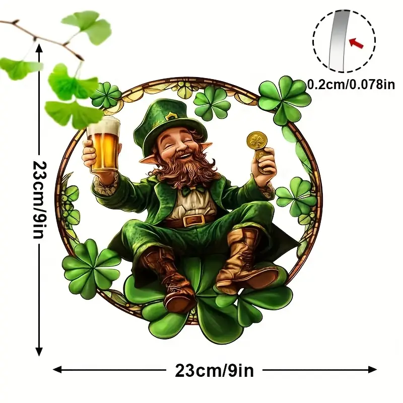 Gelukskabouter-zonnevanger - 23 cm gekleurd acrylkunstwerk. Feestelijke Ierse decoratie voor St. Patrick's Day of als decoratie voor in huis._voghion.com