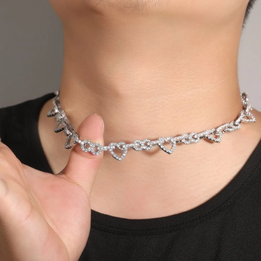 13mm Hip Hop Heart Shape Tennis Chain Necklace Bracelet Real Gold Plated Bling 5A Zircon Jewelry Set_voghion.com