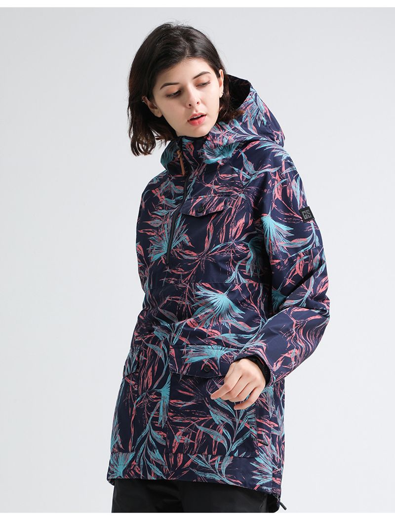 Snowwear women's top waterproof windproof slim body jacket veneer double board outdoor snow suit hoodie_voghion.com