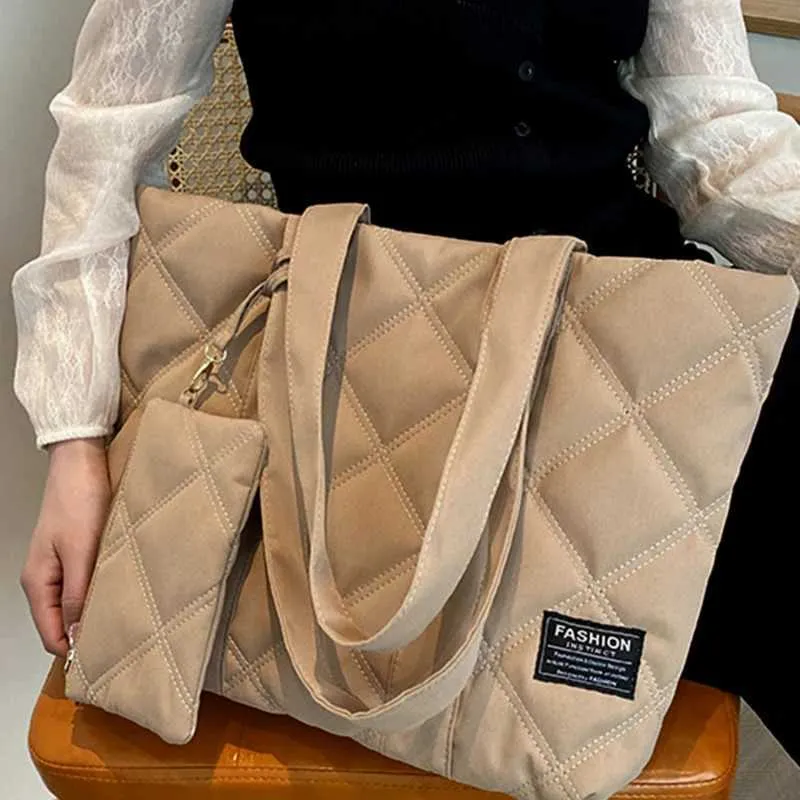 Sac à main pour femme automne/hiver mode losange espace coton costume sac à bandoulière grande capacité couleur unie tout-assorti_voghion.com