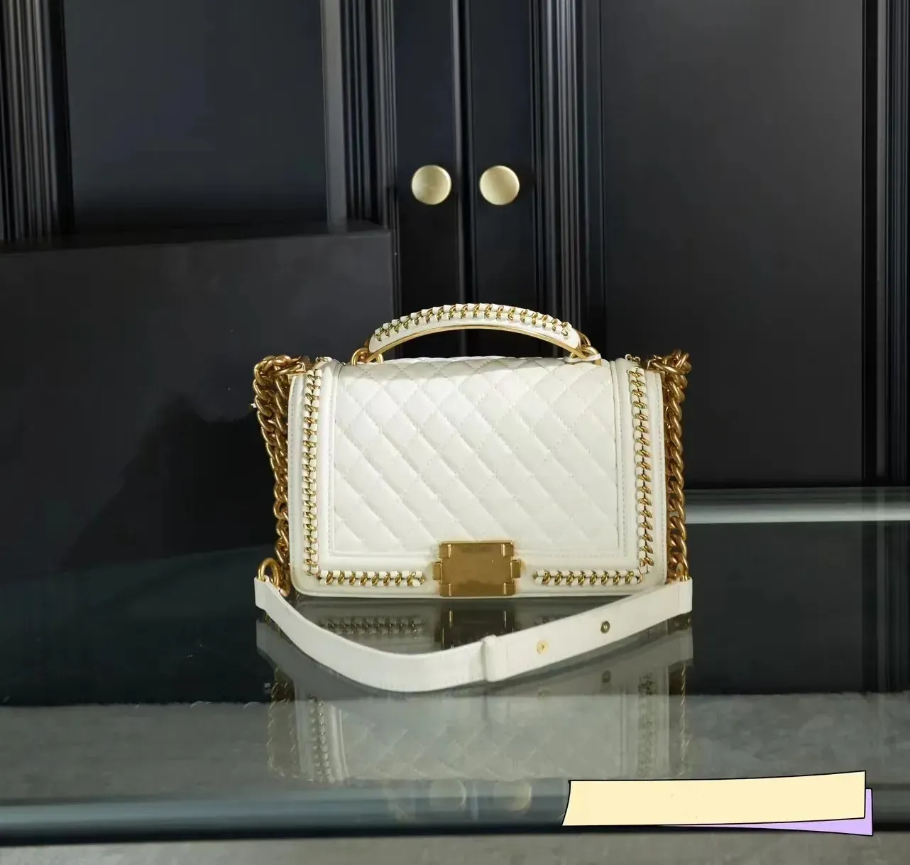 Top Fashion Design Women's Handbag Classic Spicy Mom Made Of Sheepskin Metal Chain Totes Dia Pattern Flip Bag Retro_voghion.com