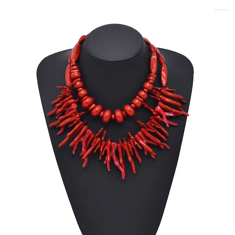 Łańcuchy 2 szt. Vintage przesadny czerwony koralowy naszyjnik dla kobiet dziewcząt moda boho styl oświadczenie retro naszyjniki fine_voghion.com