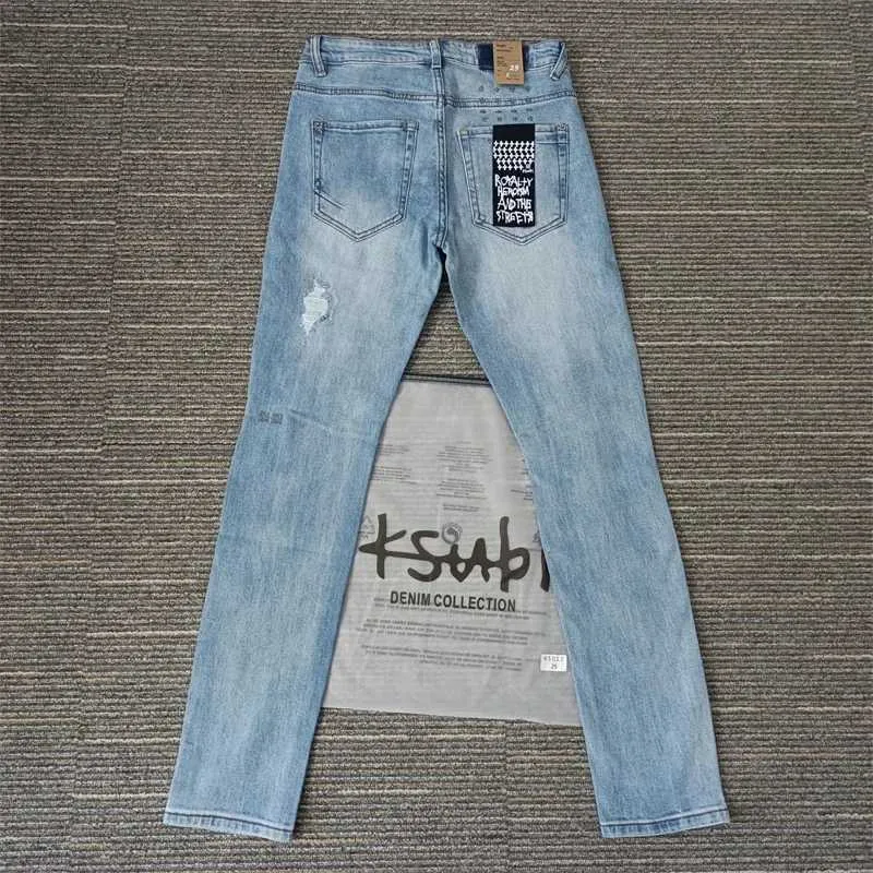 Black Blue Fashion Men KSUBI Cross Jeans Brand High Street Hole Trend Low Rise Skinny Denim Pants Ripped Frayed_mkmklike.com