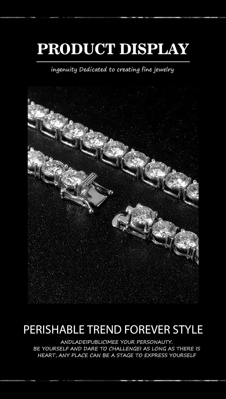 Sterg Sier Moissanit Kette Bracelet Fein Bijouen GRA Zertifikat VVS VS Dia Halskette Hip Hop Stil Tenniskette_voghion.com