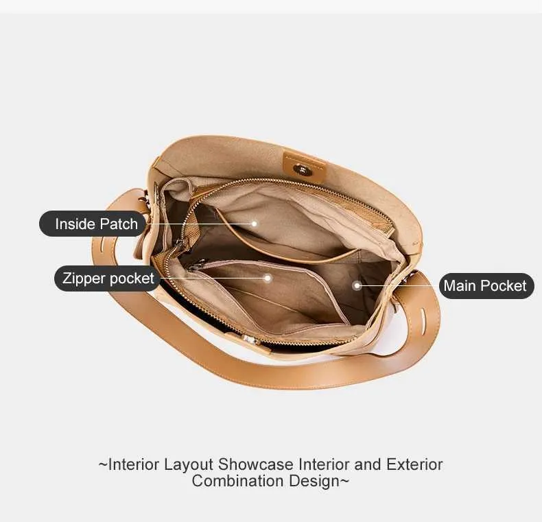 100% genuine leather shoulder large capacity denim bucket fashionable and casual womens cross bag 2391 Y241121_voghion.com