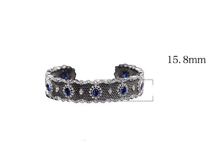 Jonc ouvert en argent sterling avec zircone bleue brossée_voghion.com
