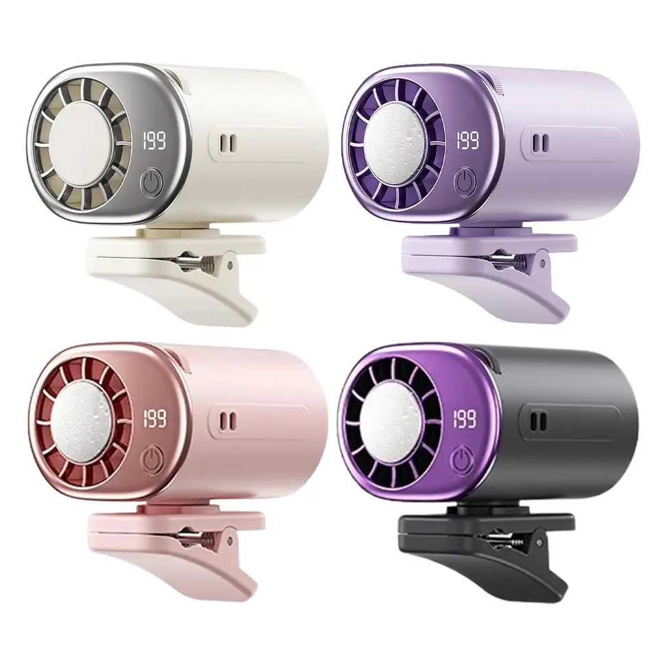 Portable Clip On Fan With Led Display And Usb Rechargeable Battery_voghion.com