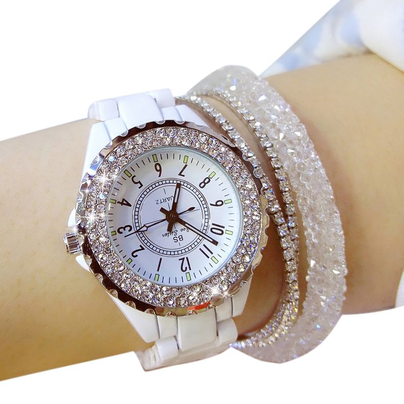 Yamaler elegante strass ceramica cinturino da donna rotondo analogico orologio da polso al quarzo regalo_voghion.com