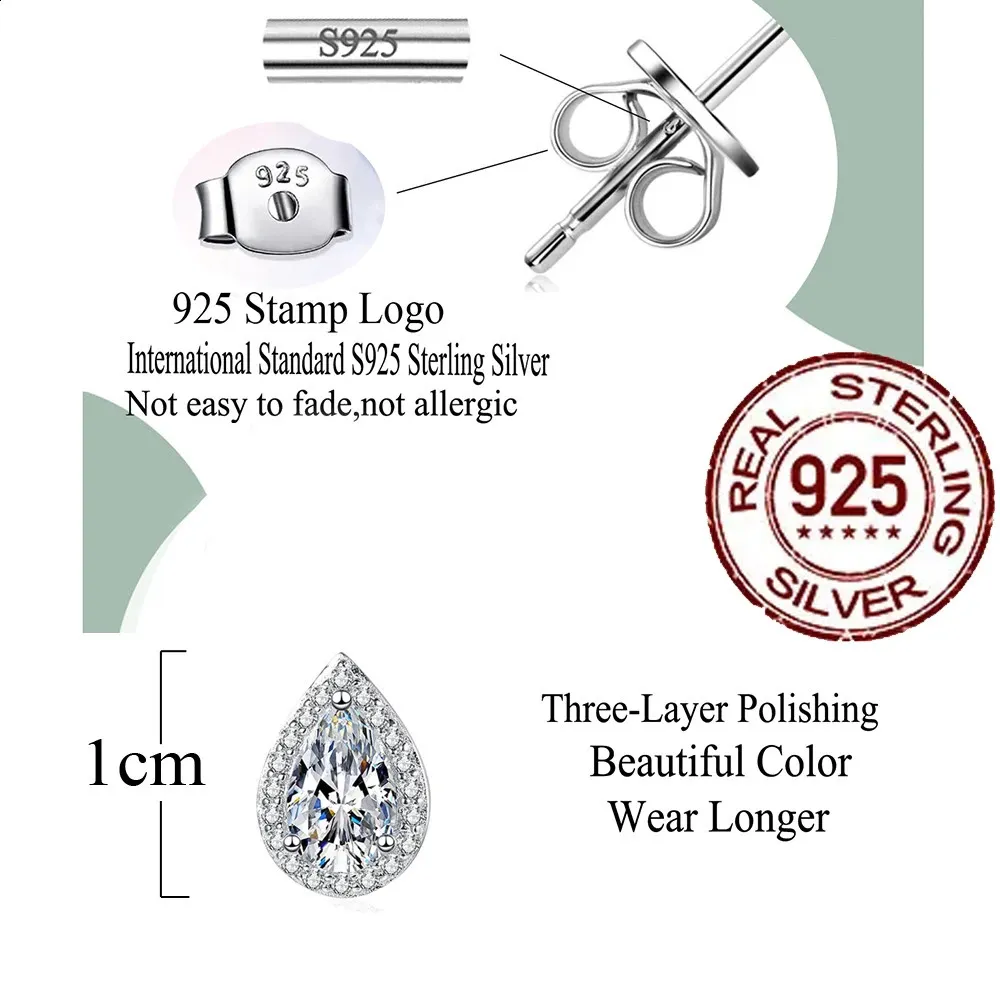 CWWZircons - Orecchini a bottone in argento sterling puro con taglio a pera e zirconi cubici, set di collane con ciondolo per donna, accessori di gioielleria raffinata, regalo_voghion.com