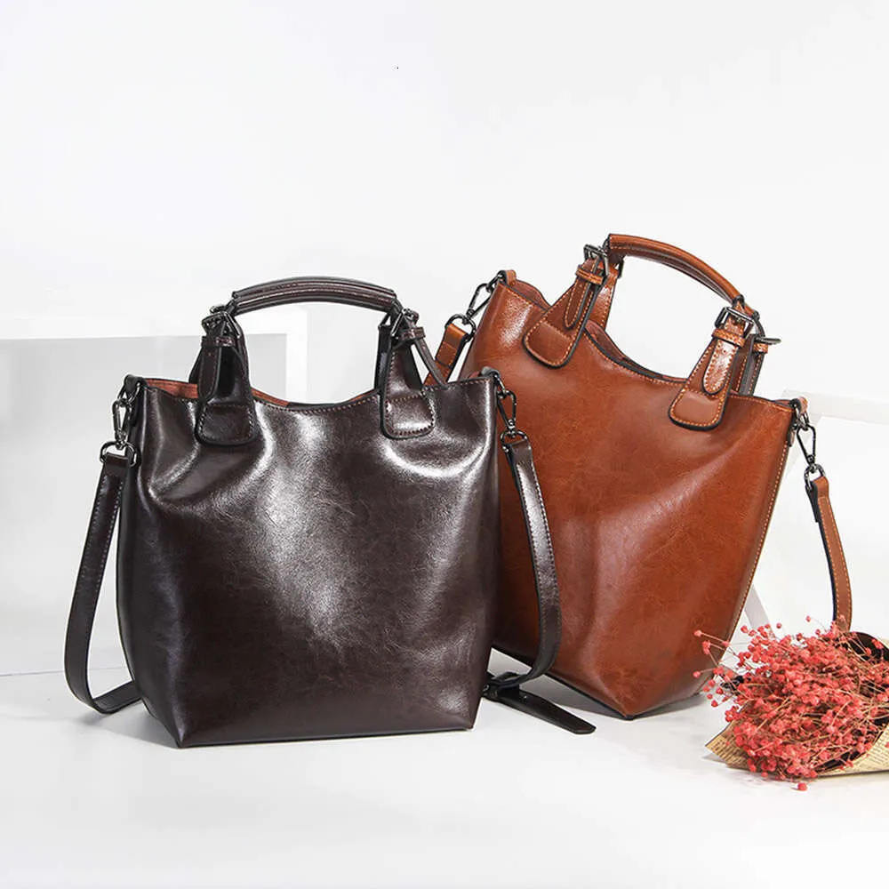 Zncy 100% Gnuin Lathr -käsilaukku Rtro Coff Women Casual Tot Buckt Bag Classic Black Lady Crossbody Mssngr_voghion.com
