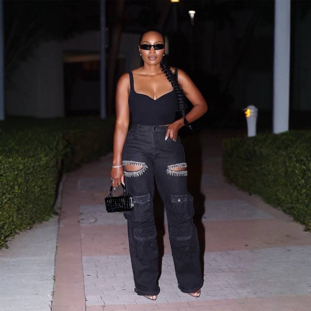 Women’s Clothing Hollow Diamond Overalls Multi pocket Stretch Jeans for Women