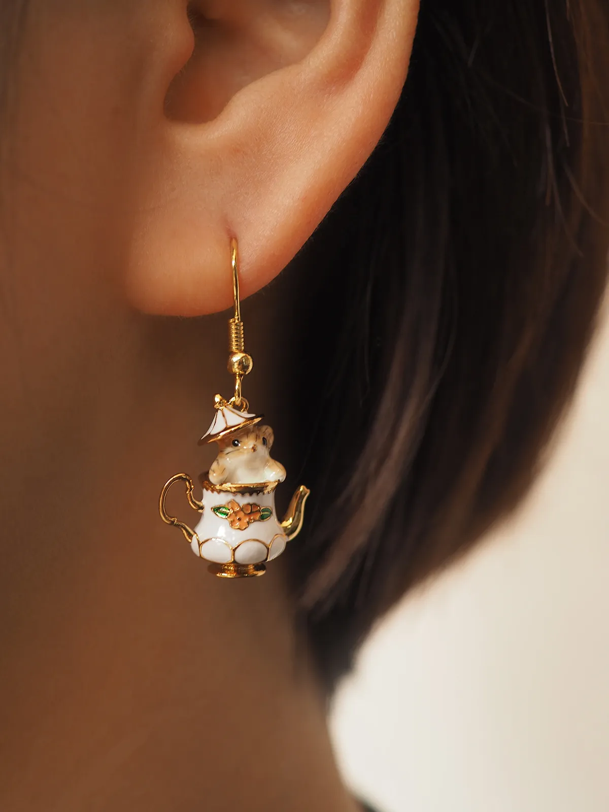 Bellissimo cartone animato tazza da tè Chipmunk orecchini di design collane set di gioielli per donne ragazze simpatico topo retrò vintage oro_voghion.com