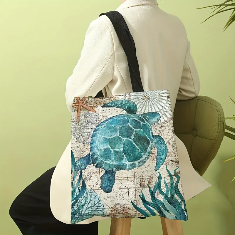 Turtle Print Shoulder Lightweight All-Match Storage Versatile Shopper Eco-Friendly Large Capacity Cloth Bag_voghion.com