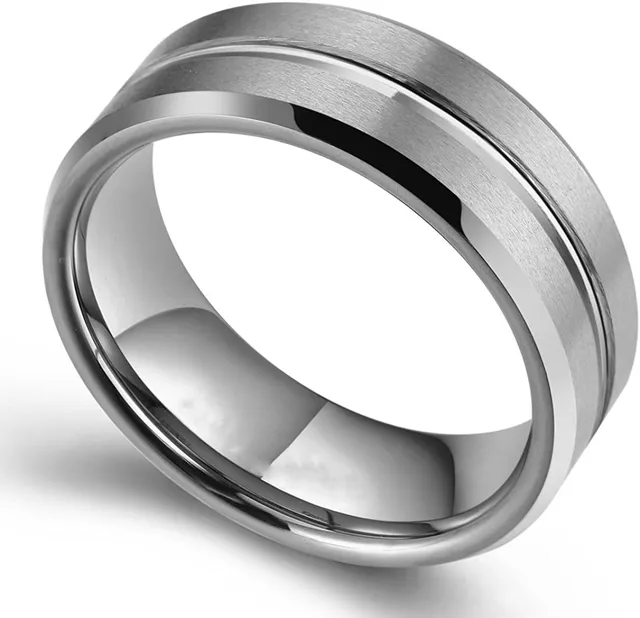 Bague de mariage en tungstène de 8 mm prête à l'emploi avec rainure noire et bord biseauté pour bijoux de Saint-Valentin pour hommes_voghion.com