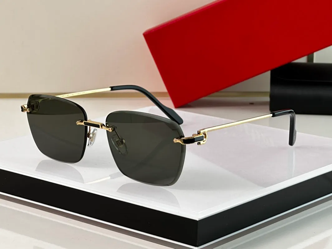 Designer high grade mens black eyeglasses simple frameless sunglasses gold splendor genuine inner blue film lenses_voghion.com