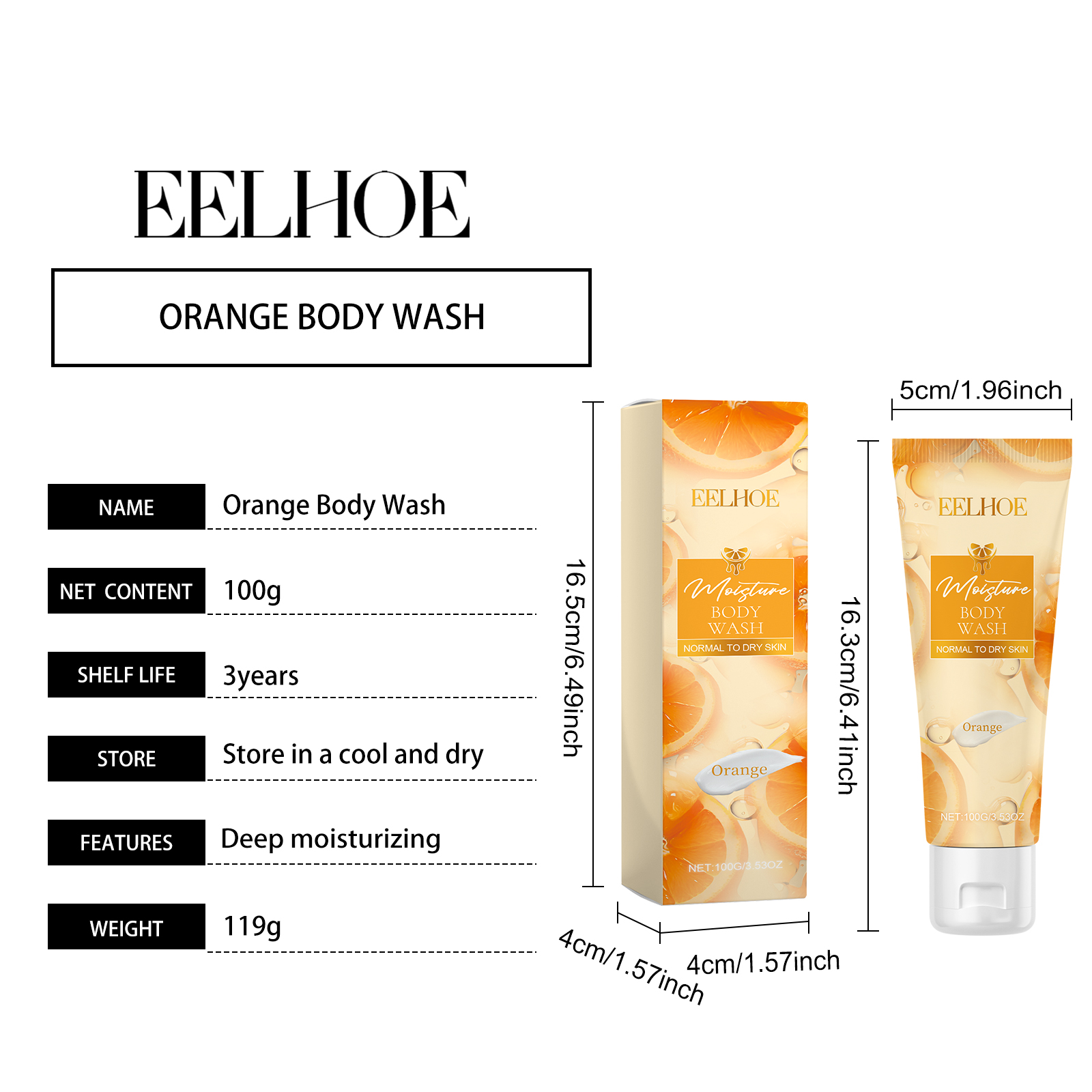 EELHOE Orange Moisturizing Shower Gel, Refreshing Orange Essence Gently Nourishes The Body Clean And Moisturizing Shower Gel_voghion.com