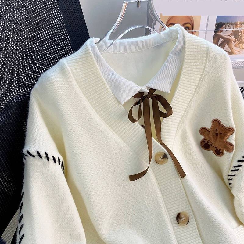 Damen Strickjacke Mit Bärenmuster Pullover Für Herbst Und Winter_voghion.com