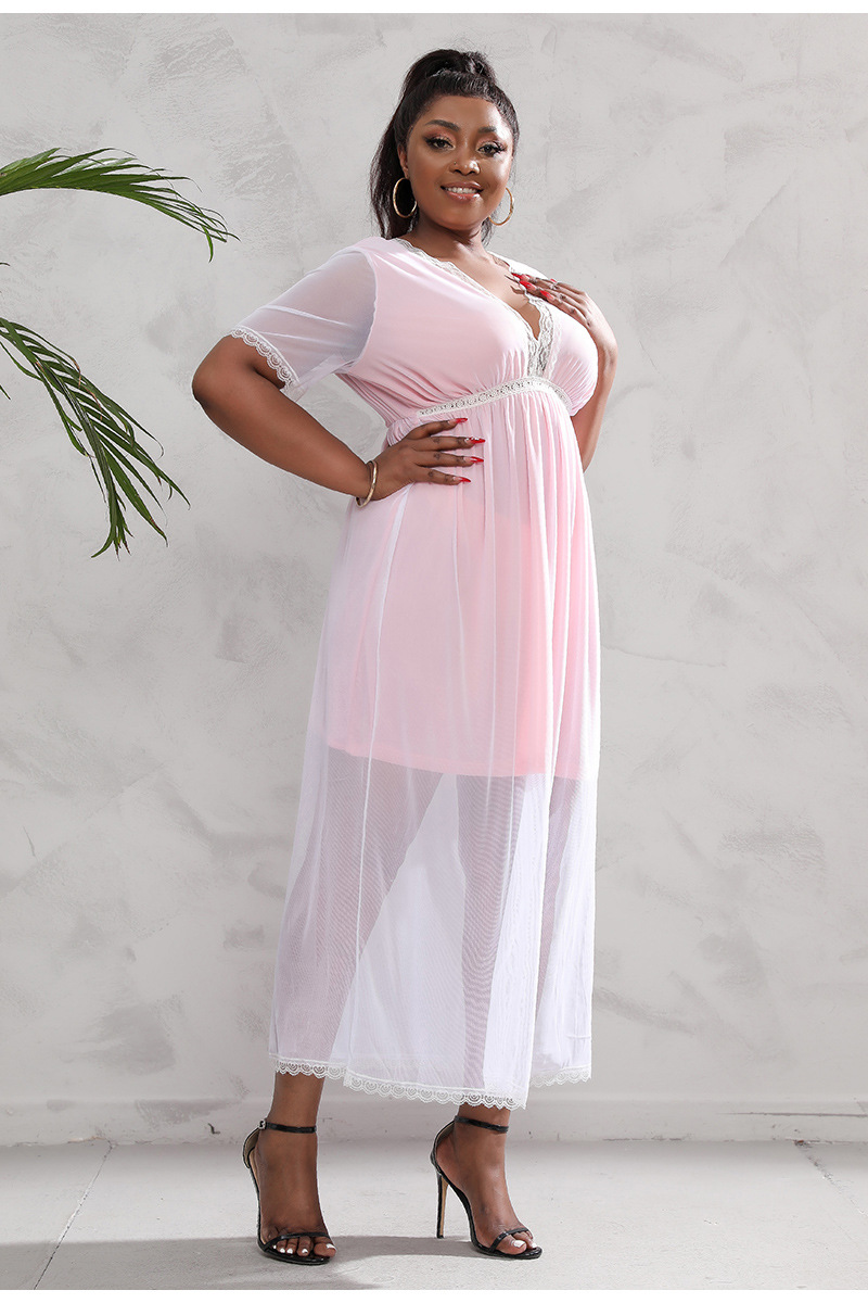 Frauen mesh spitze hause kleidung große größe nachthemd sommer fett mm Französisch kleid_voghion.com