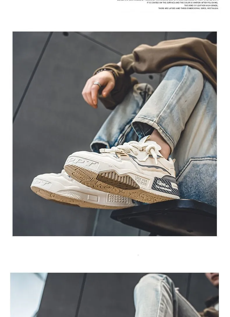 Grote vrijetijdssport heren dikke zool hoogteverhogende leren oppervlakte 46 maat boardschoenen_voghion.com