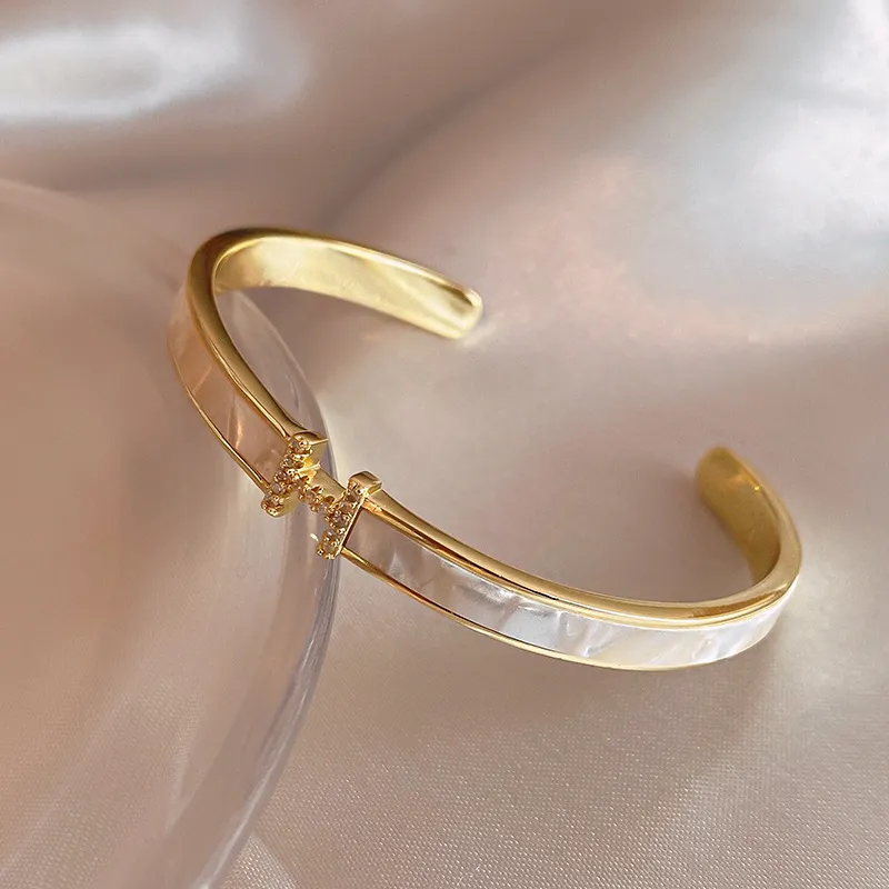 Gold Tone Letter Shaped Bangle Bracelet Stylish Birthday Gift_voghion.com