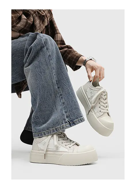 Weiße Freizeitschuhe Für Herren Mit Dicker Sohle Und Canvas-design_voghion.com