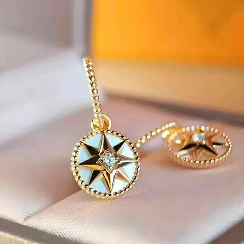 Anziw Personalità Fritillaria Bianca Bussola Pendente Collana Piercing Orecchini Placcato Oro Sterling Argento Regalo Donna_voghion.com