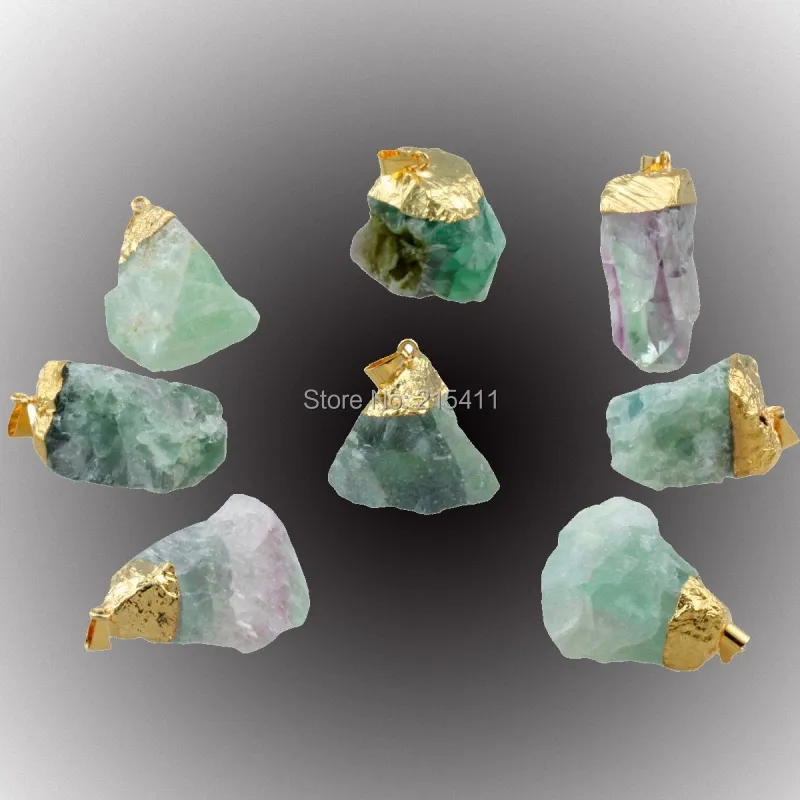 Colliers pendentifs en fluorite verte naturelle de forme libre plaquée or avec pierre précieuse irrégulière de qualité supérieure, bijoux de guérison énergétique Reiki_voghion.com