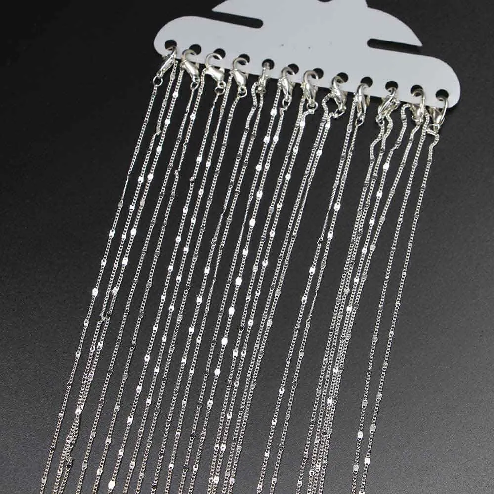 Catena con chiusura a moschettone da 40 cm e 1,25 mm per la creazione di gioielli fai da te con collana in rodio e argento, accessori da 12 pezzi/confezione_voghion.com