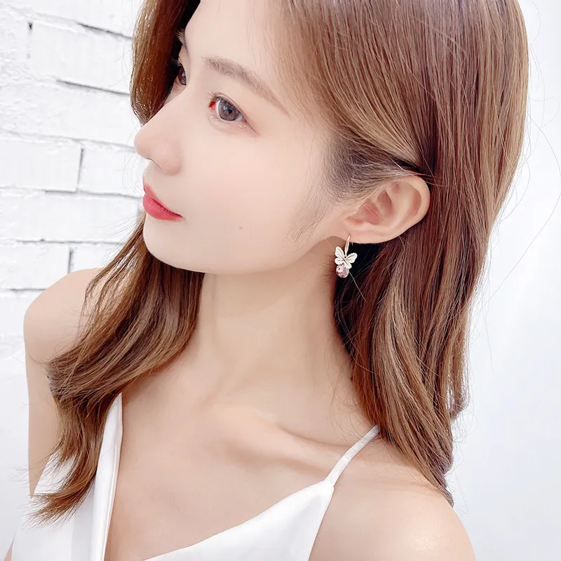 Boucles d'oreilles de style coréen de nouvelle marque 2024, ensemble de micro-boucles d'oreilles minimalistes en zircon, boucles d'oreilles papillon en cristal bleu_voghion.com