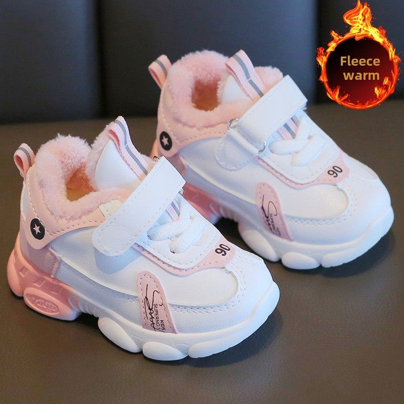 Ausverkauf Kinder Baumwolle 2024 Winter Jungen und Mädchen Sneaker Fleece-ed Warm Kleinkind Baby Weiß Schuhe_voghion.com