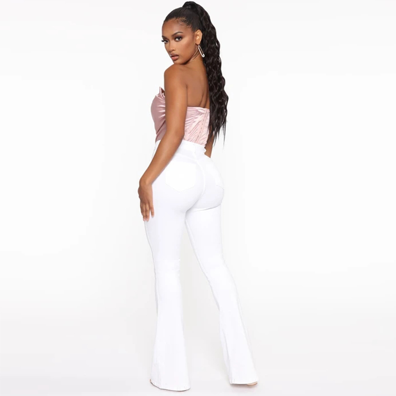 Roupas femininas clássicas cintura alta slim fit jeans calças ferradura_voghion.com