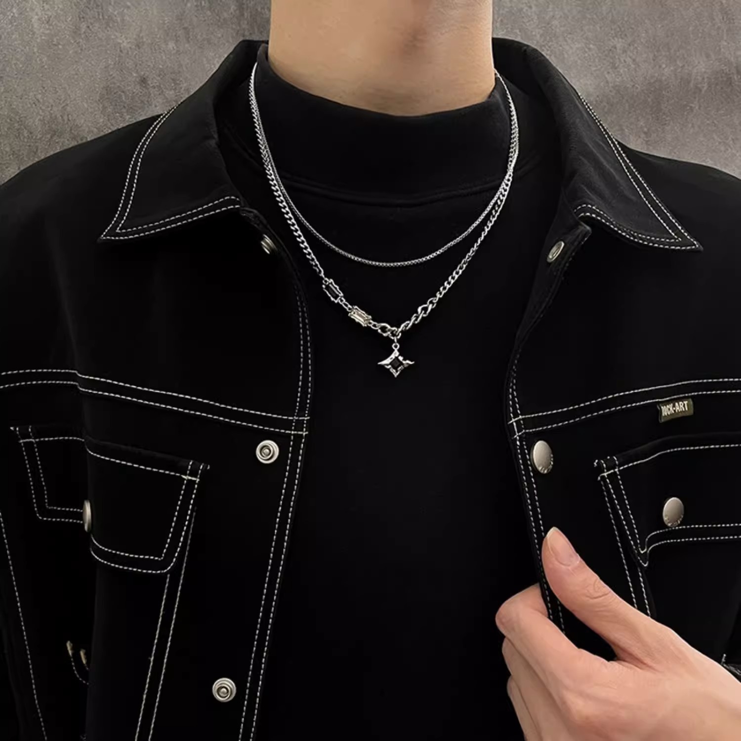 Kpop Zircon Cross Beaded Men  Pearl Pendant Necklaces Y2K Hiphop Star Tassel Choker Necklace Unisex_voghion.com