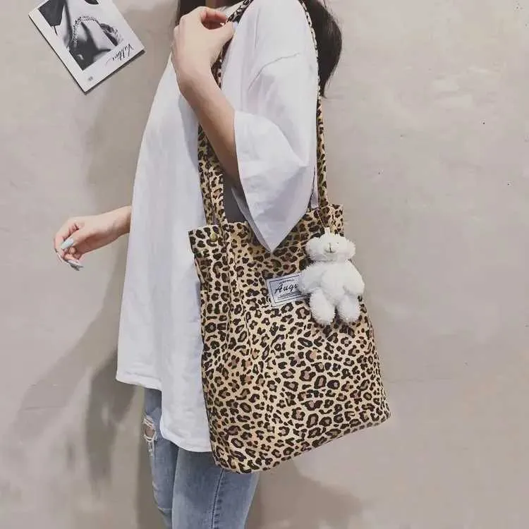 Sac à main en toile imprimé léopard pour femme, mode coréenne décontractée, nouveau sac de shopping, sac à main imprimé pour étudiant, Bolsa Mujer Y241026_voghion.com
