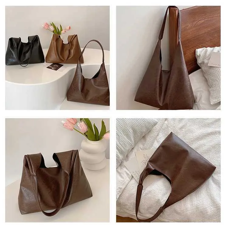 Lightweight PU soft leather large capacity womens shoulder lower arm buckle casual style makeup bag Y241123_voghion.com