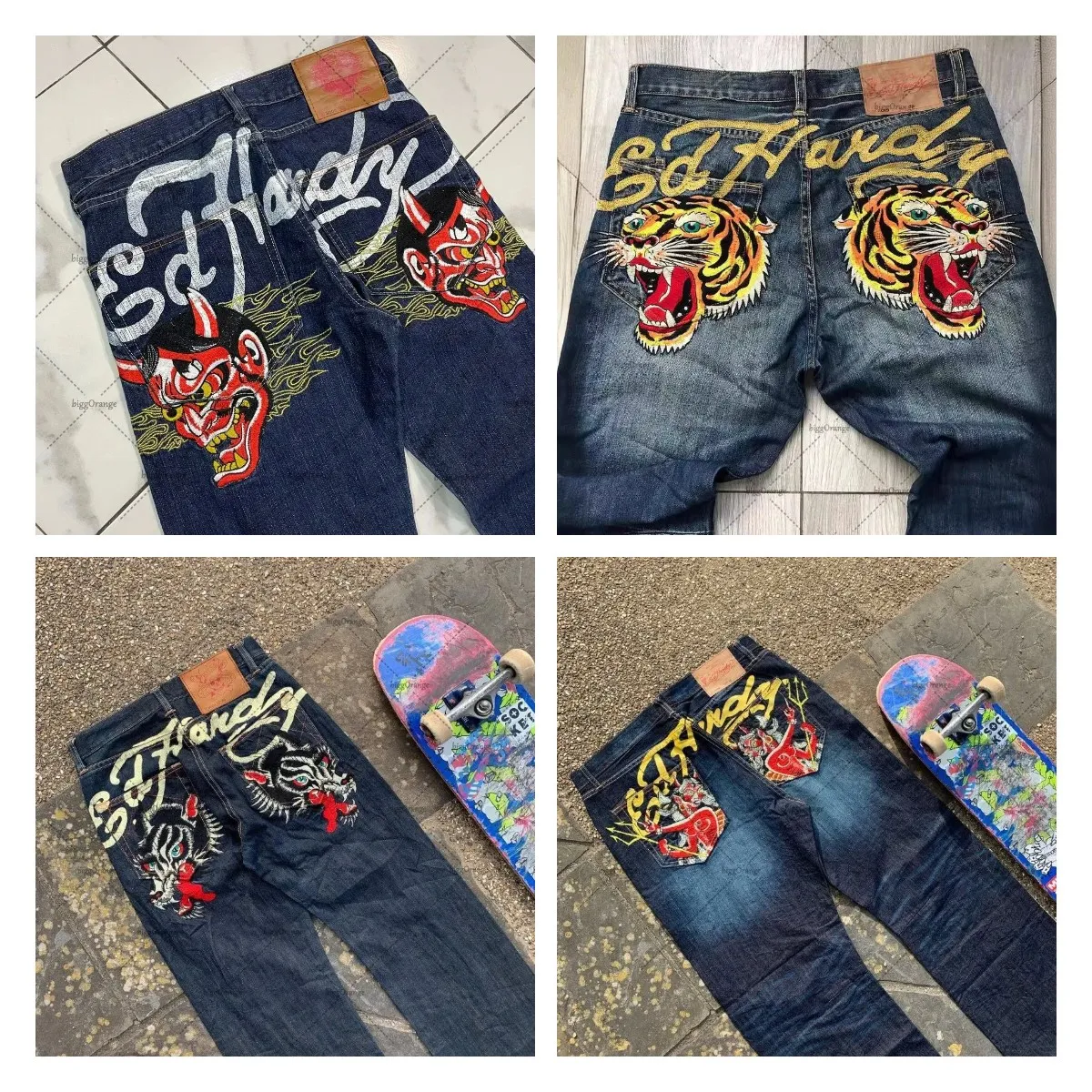 Jeans pour hommes Jeans de rue imprimés américains Y2K Haruku hip-hop hommes et femmes taille haute droite rétro ample jambe large