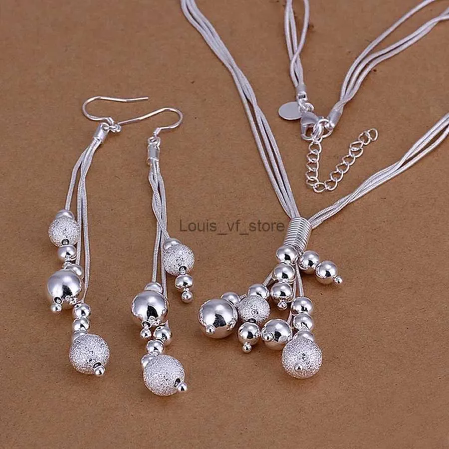 Wedding Jewelry Sets Sterling Sier necklace Earrings fashion jewelry set Christmas gift retro charm beads chain for women lady wed_voghion.com