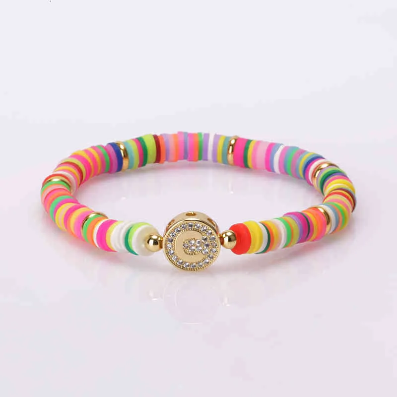 Bohemia Gypsy Gold Initial 26 Alphabet Letter Name Charm Coloful Rainbow Silicone Plastic Beaded Bracelets For Women Man_voghion.com