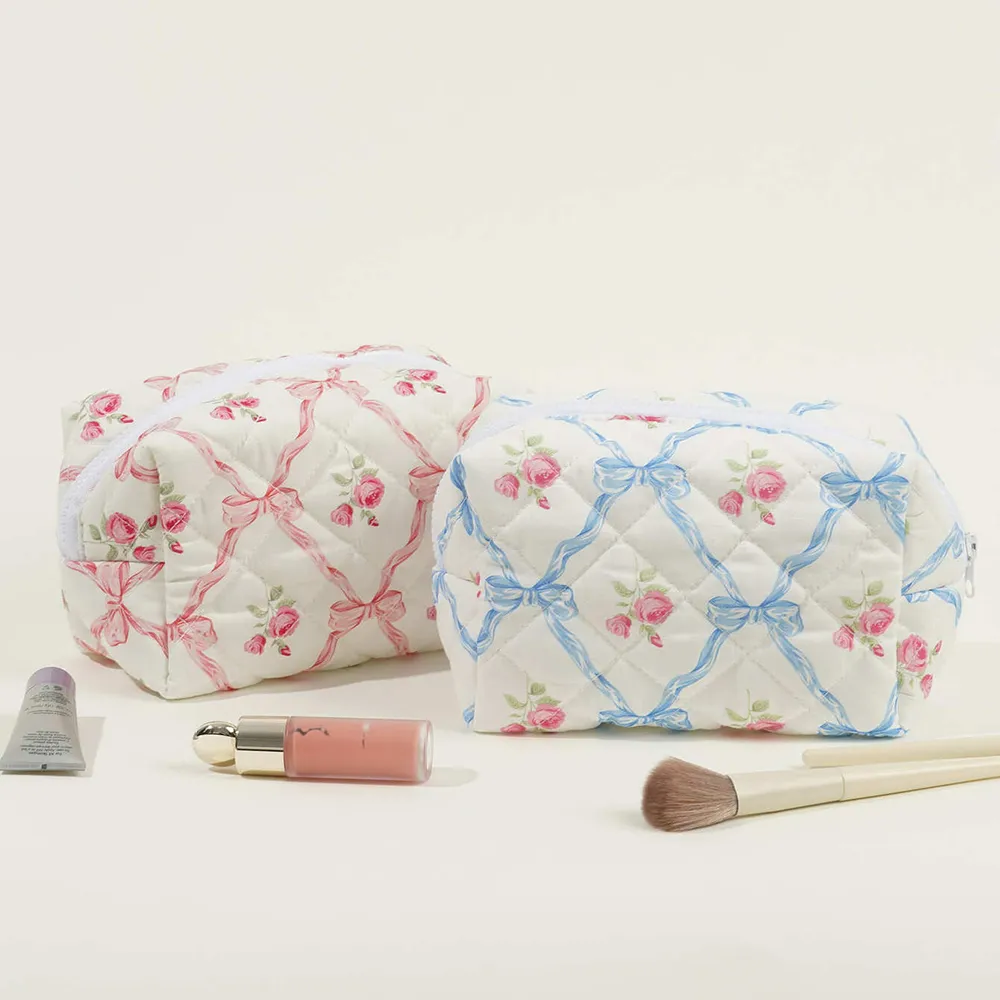 Borsa da viaggio portatile, casual, da donna, piccola, con pochette porta trucchi, grande capacità, in cotone e rosa._voghion.com