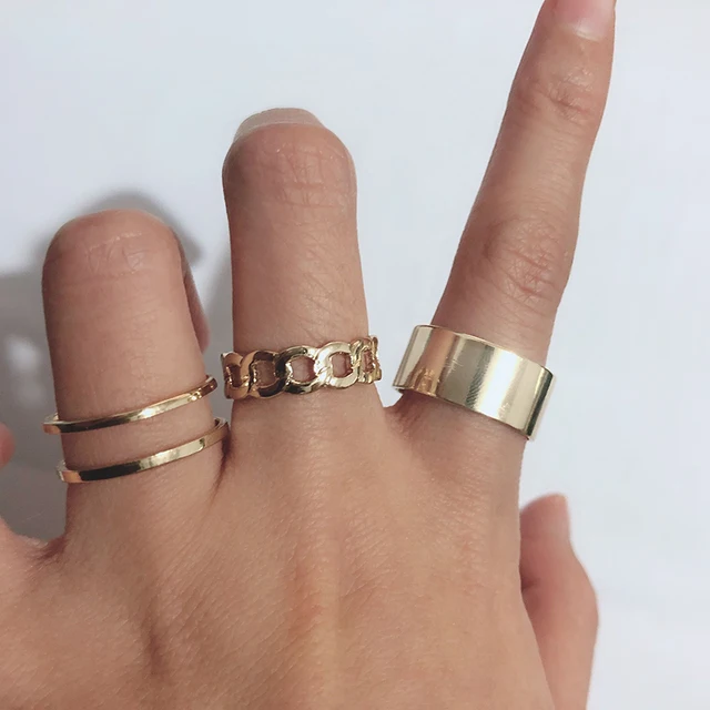 Vendite calde 3 pezzi/set anelli geometrici irregolari gotici per le donne sposati anello da dito in metallo creativo semplice color oro_voghion.com
