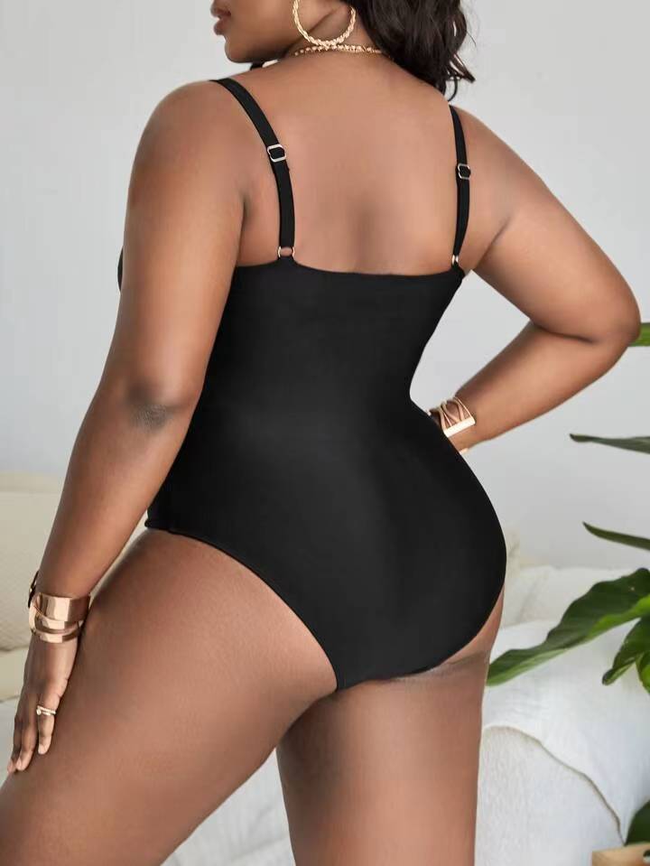 Femmes grande taille grosse fille grosse femme une pièce couleur unie creux mince jarretelles dos nu Sexy Bikini femmes_voghion.com