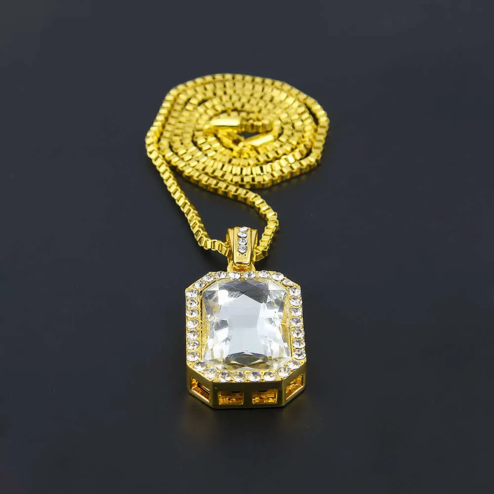 Hip Hop Diamond Square 4.5 * 2.5 Red Alloy Pendant Hiphop Men's Necklace_voghion.com