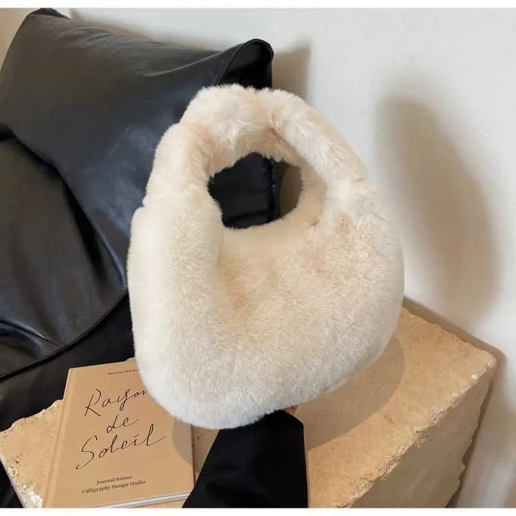 Portafoglio da donna con manico corto Fi Cluh carino Wen Fur Small Half Mo caldo peluche borsa da polso Y241106_voghion.com