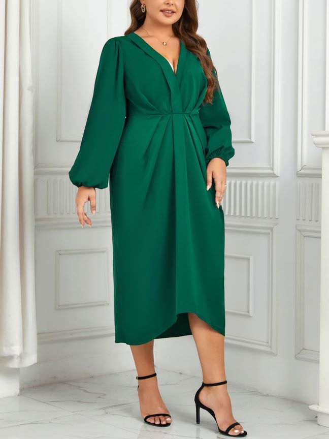 Abito casual verde snellente con scollo a V da donna_voghion.com